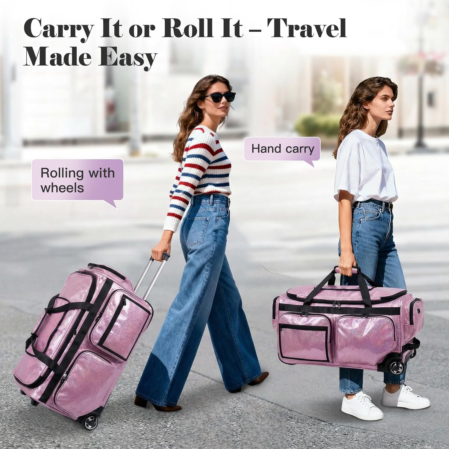 Advwin 3-In-1 Rolling Dance Bag with Instant Changing Design, Portable Garment Rack & USB Light Glitter Performance Duffel for Dancers image number 4