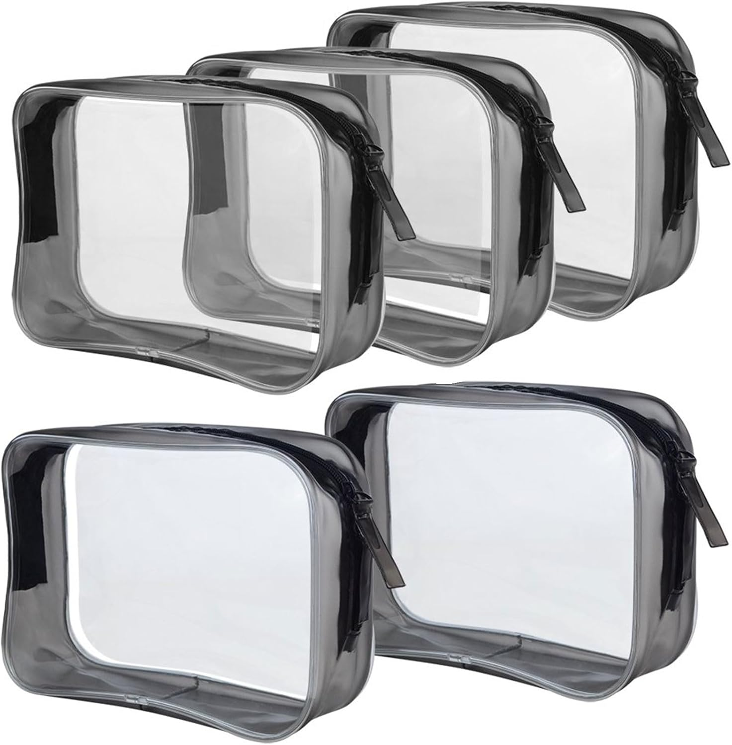 5 Pack TSA Approved Clear Toiletry Bag Clear Cosmetic Makeup Bag for Travel, Beach Vacation and Bathroom Quart Size Black image number 4