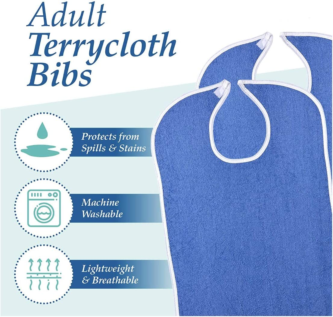 Simpli-Magic 79271 Adult Terry Bibs, Blue, 18"X30", 6 Pack