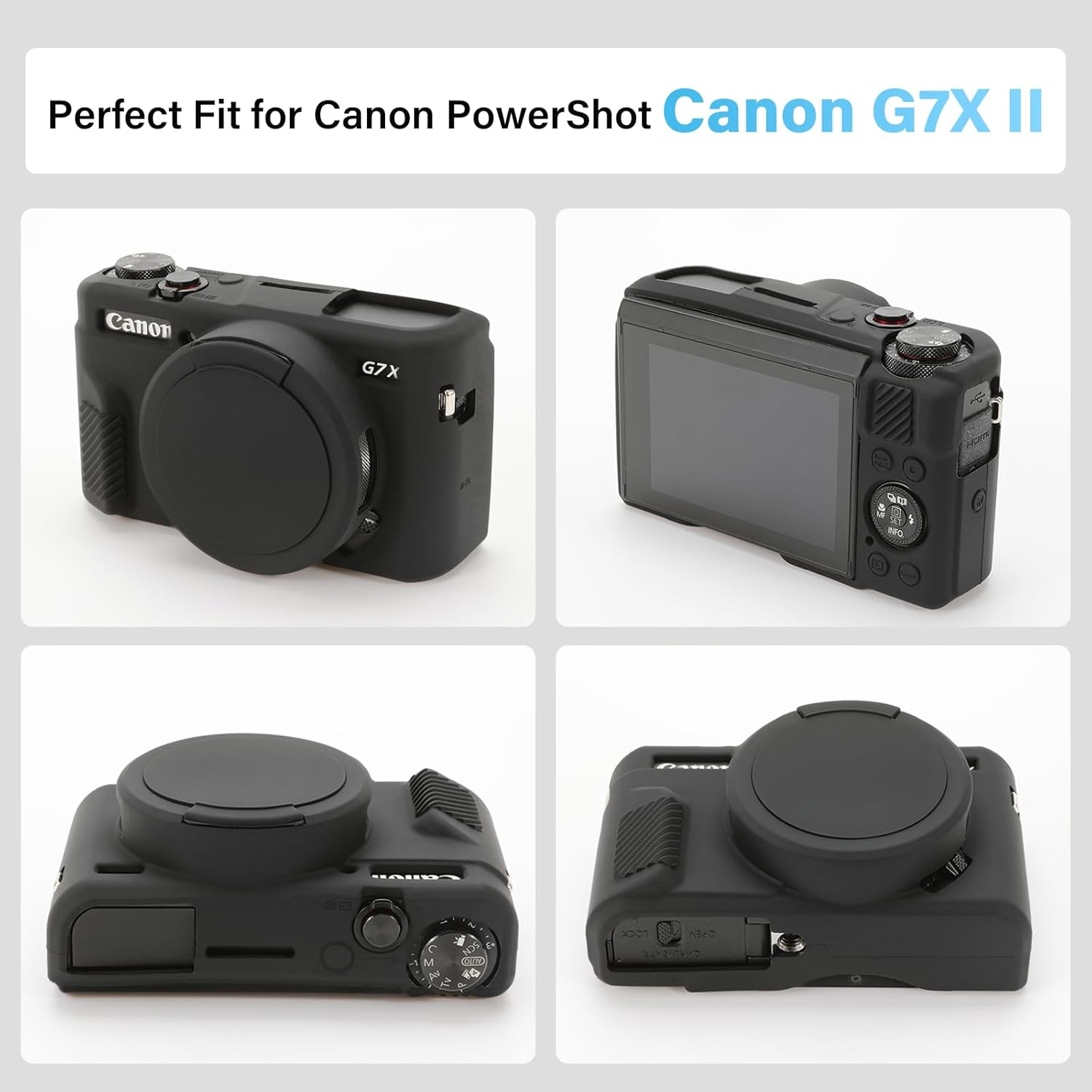 TYUANDOUER G7X II Camera Case & LCD Screen Protector Accessories Kit, Soft Silicone Case for Canon Powershot G7X Mark II Camera, Lightweight Skin Body Protective Rubber Cover for G7XII G7X2 - Black image number 2