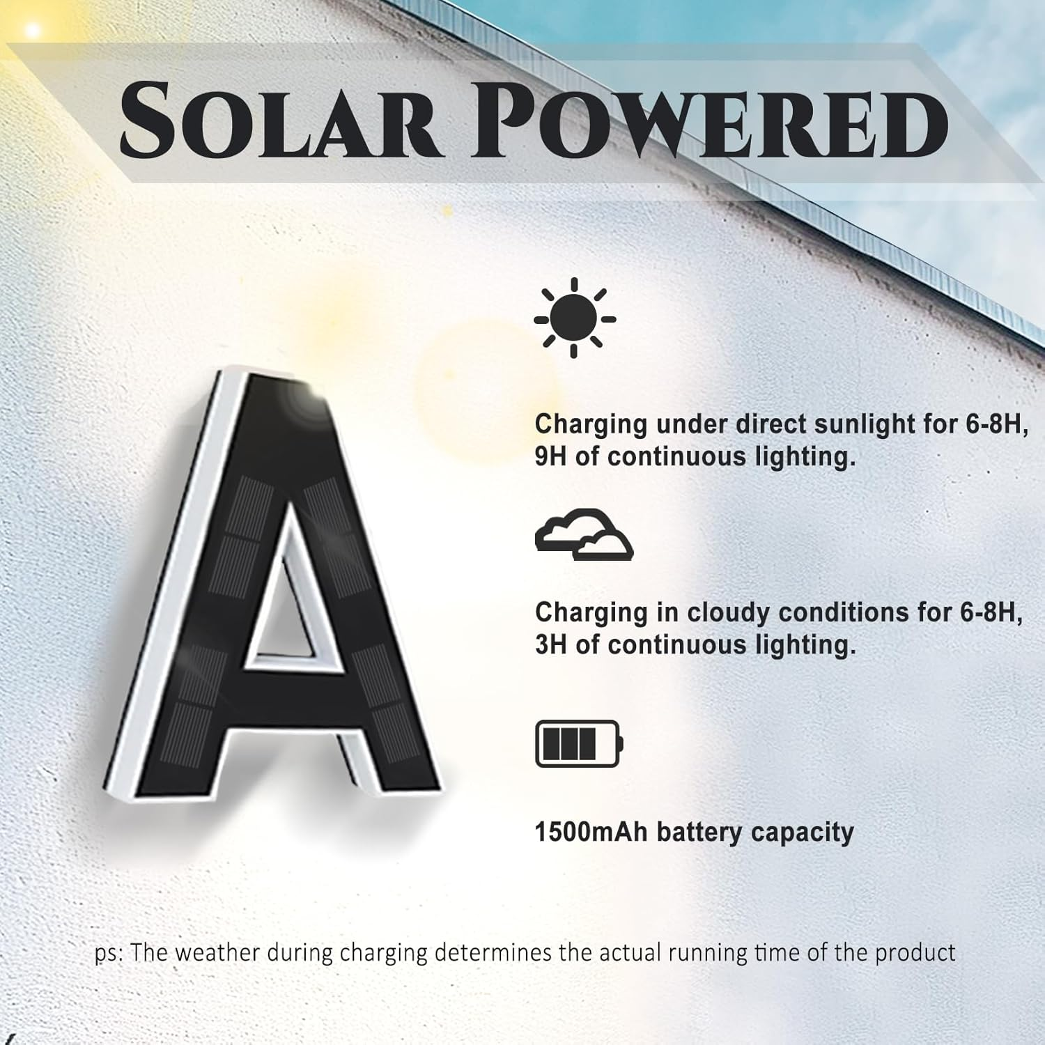 CARPESUN Solar House Number Illuminated for Outdoor Use Waterproof Illuminated House Number Sign Solar House Number Light Black Large - Height 23 Cm (5-Black, 23 Cm) image number 2