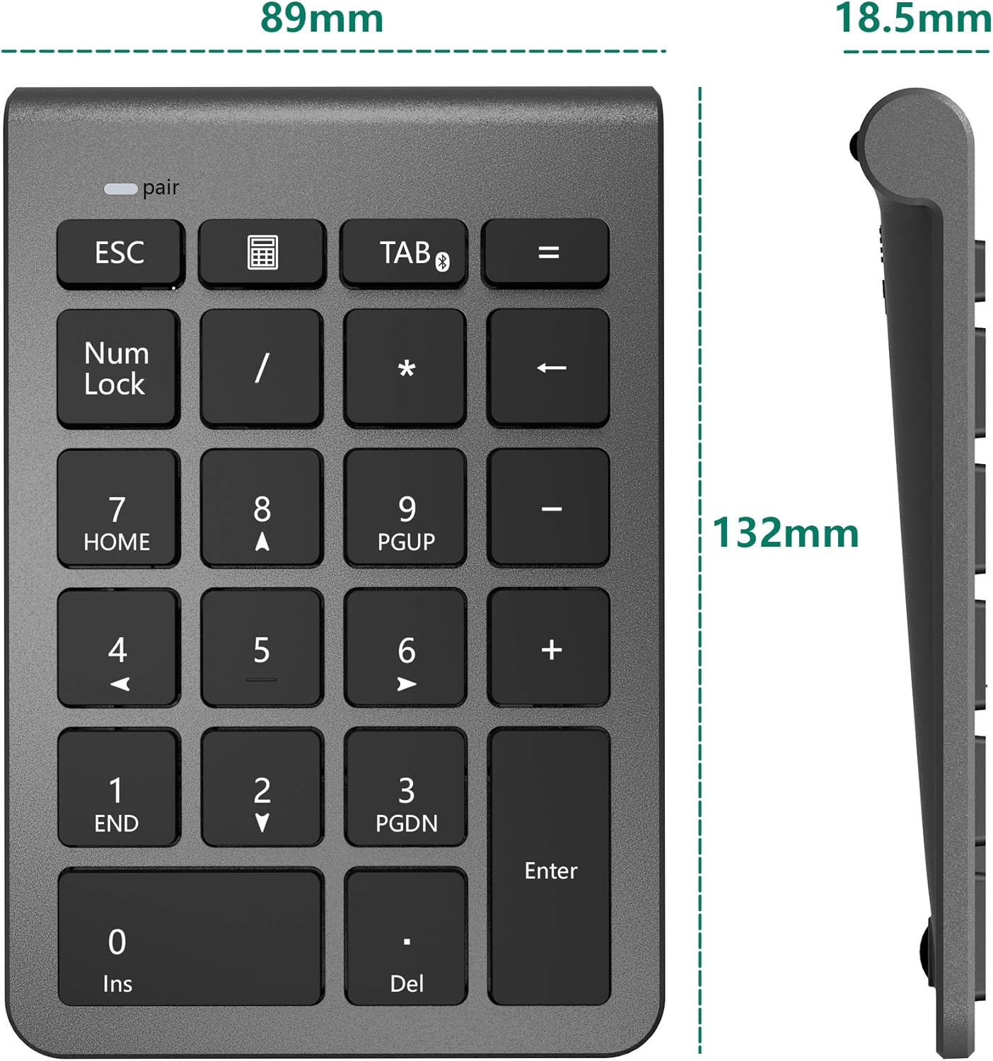 Rytaki Bluetooth Numeric Keypad for Laptops, Portable Wireless Bluetooth 22 Keys Numeric Keypad with Multiple Shortcuts for Laptop, PC, Desktop, Surface Pro, Notebook, Etc. image number 5