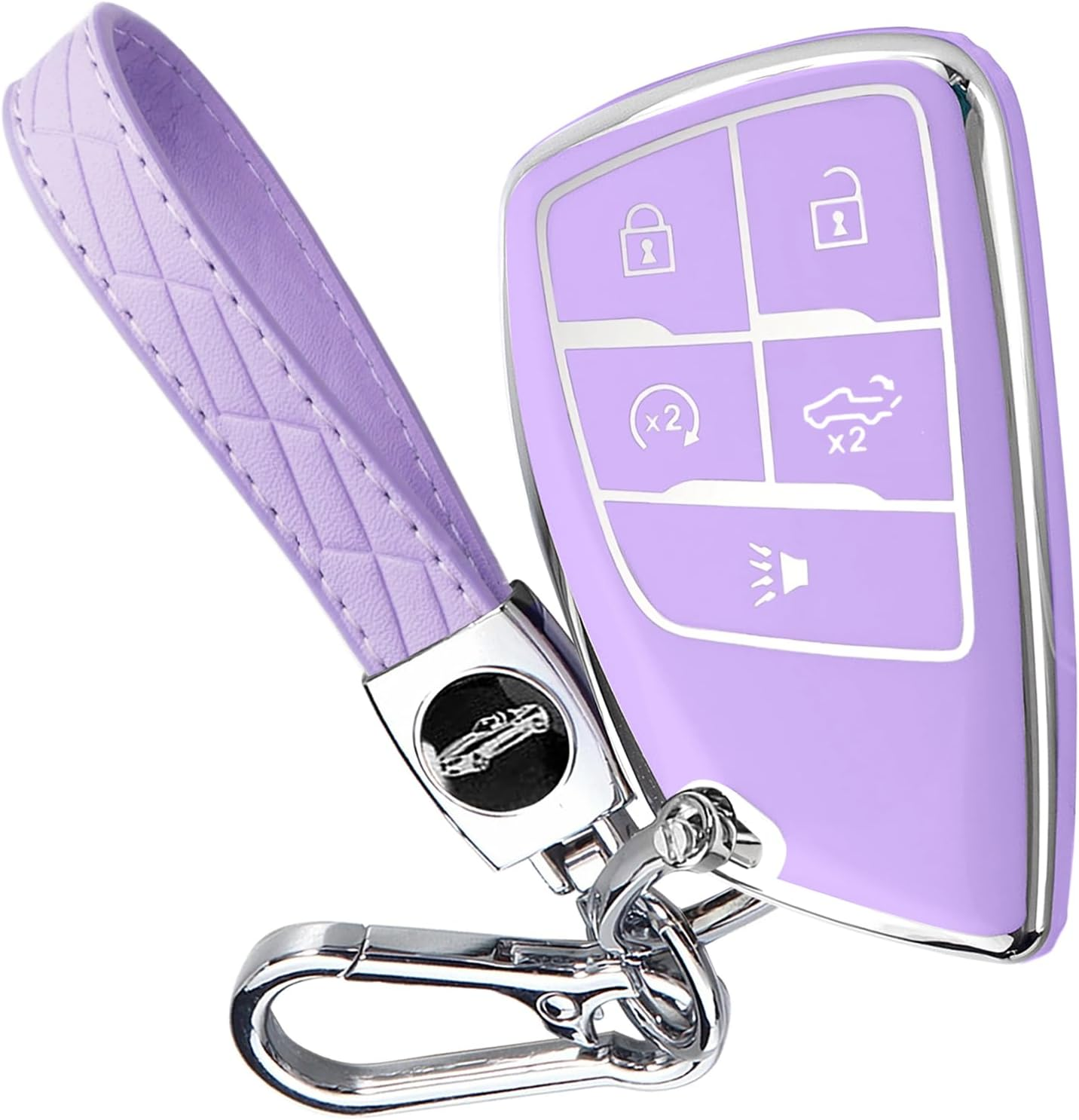 Key Fob Cover for Chevy GMC with Keychain, Silverado Sierra Tahoe Suburban Equinox Traverse Yukon Denali Terrain Buick Envision Premium Soft TPU Case (5 Buttons Purple) image number 6