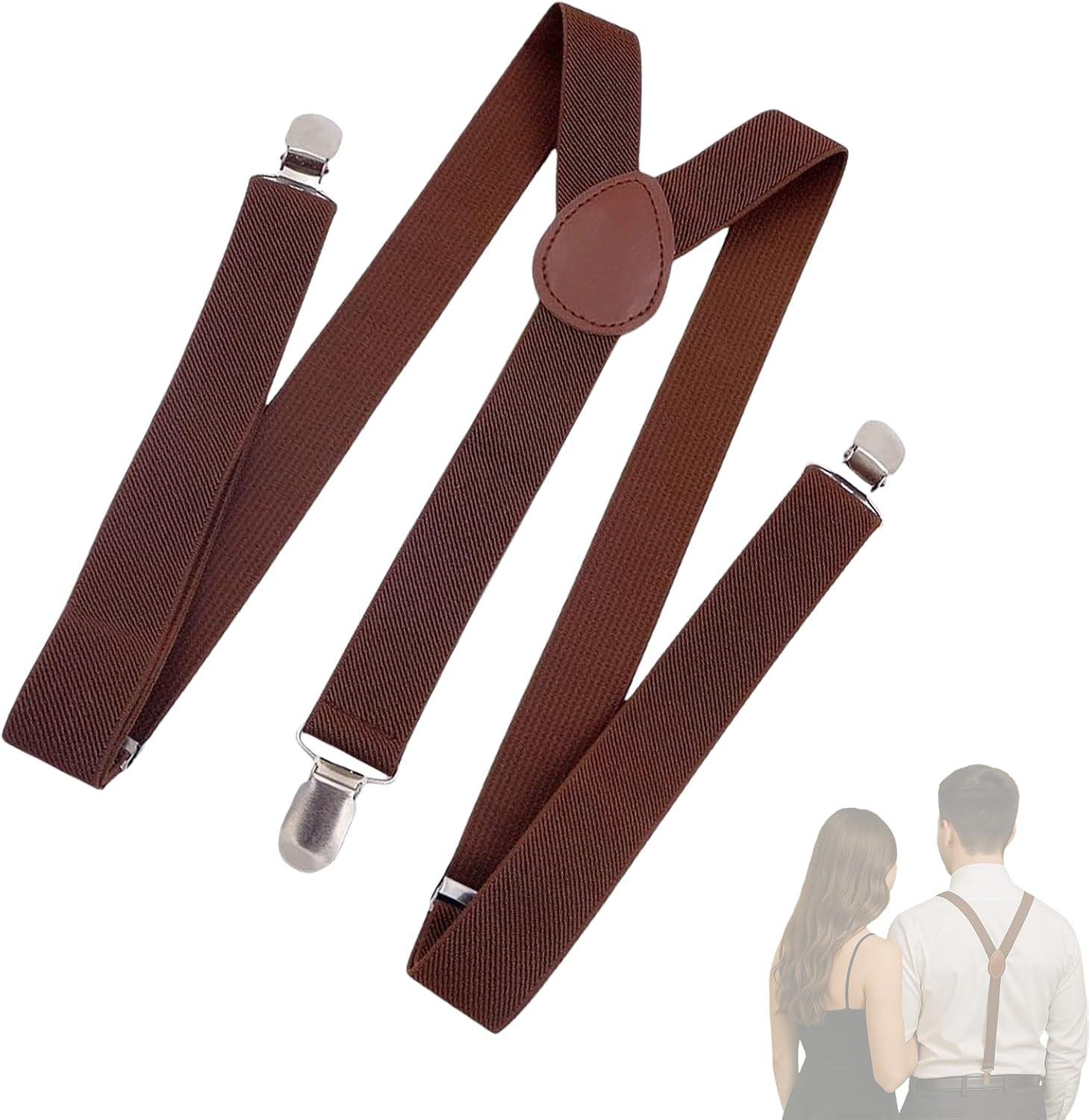 Rylaxzon Suspenders, Men'S 1 Inch Solid Straight Clip Braces, Y Back Suspenders Men - Adjustable Size Elastic Men'S Braces Wide Suspender Brace image number 1