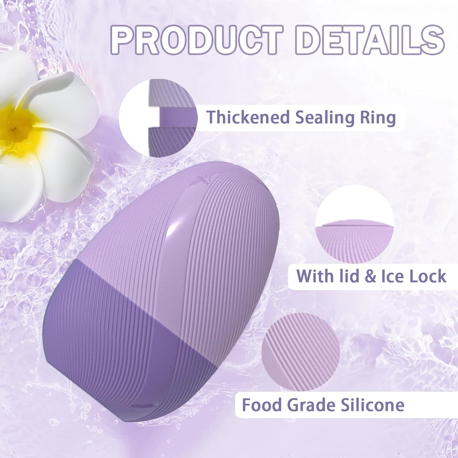 Jotia 1 Pack Ice Cube Roller Massager for Face, Silicone Ice Face Roller Ice Mold for Face and Eyes, Brighten Skin Enhancing Natural Glow (Purple) image number 2