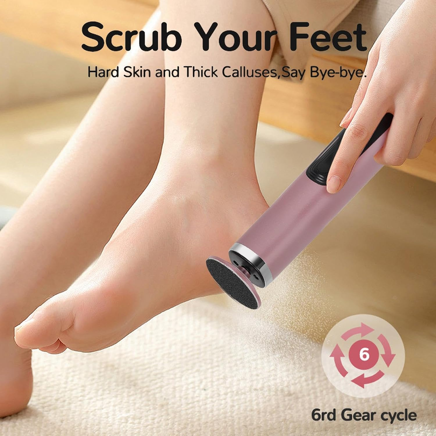 Electric Foot Callus Remover, 2-In-1 Pedicure Dead Skin Scrubber, Rechargeable Foot File with Sandpaper Discs & Grinding Heads for Smooth Feet, 5.31X1.41X1.41 Inches image number 2