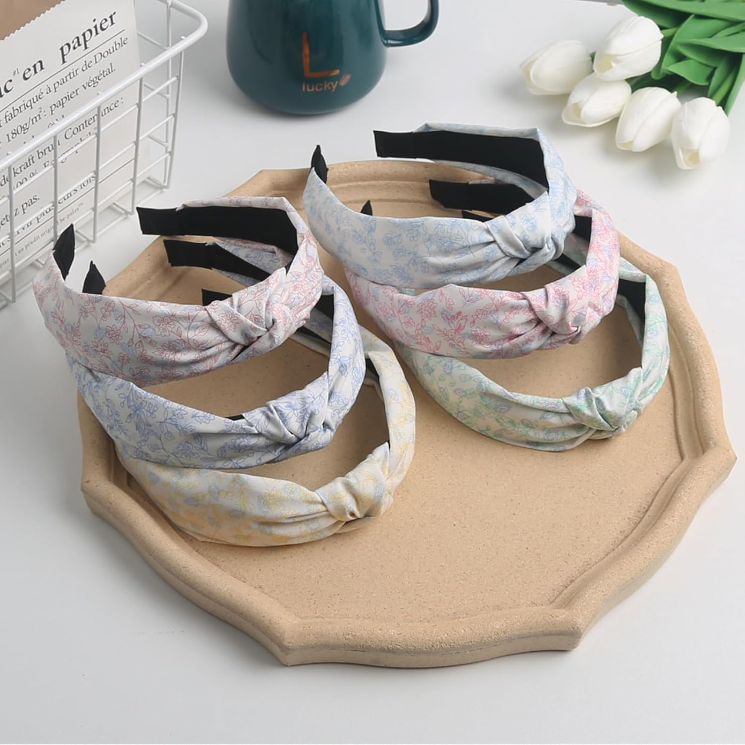 Hair Bands for Women, Wide Vintage Headbands, Head Turban, Women'S Hair Bandana, Twisted Knot Elastic Headbands for Daily Use Yoga Sports (6Danseflowera)