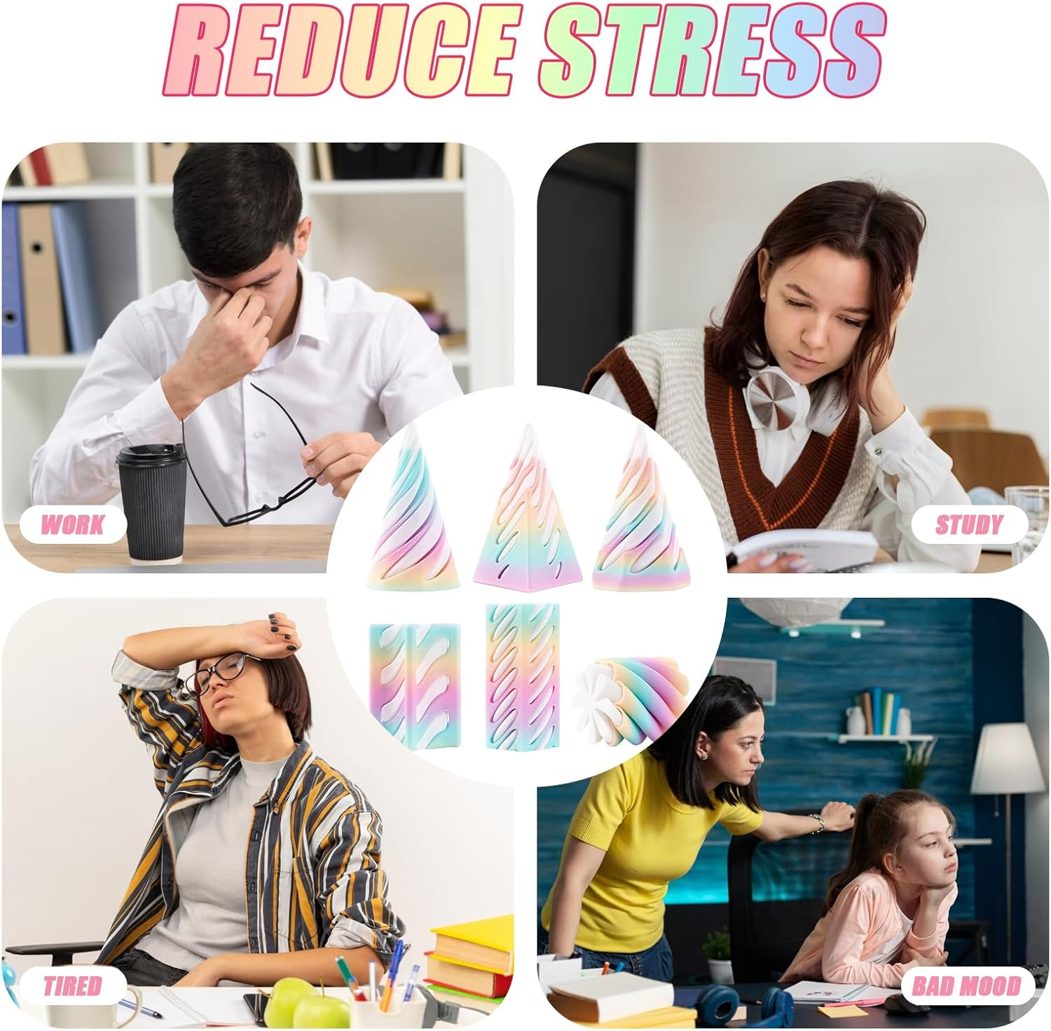 Homiliky 6 PCS 3D Printed Spiral Cone Fidget Toy the Impossible Spiral Fidget Toy 3D Printed Decompression Spiral Cone Toys Mini Stress Relief Decorations Toy for Kids Adult Gift image number 1