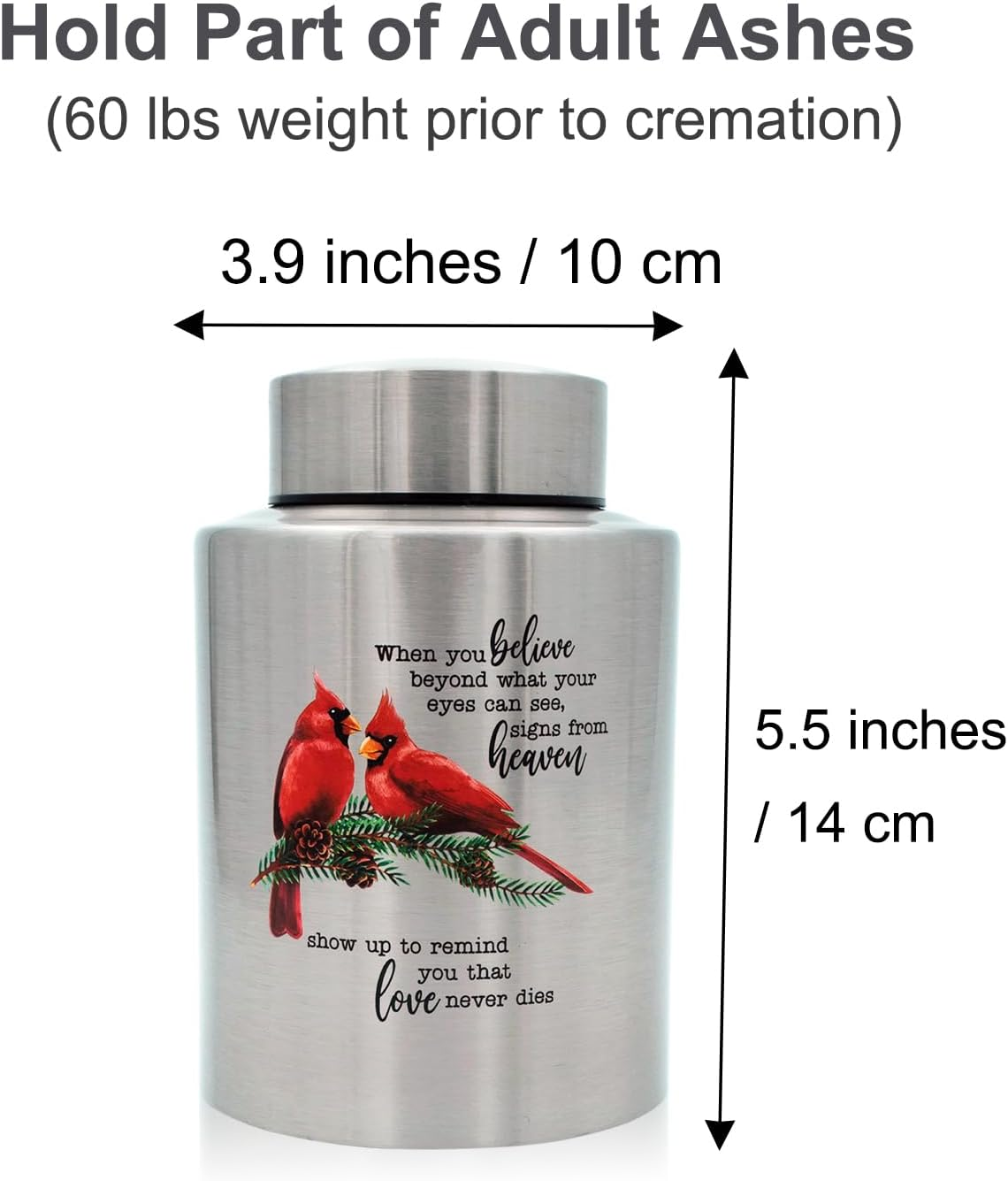 60 Lbs Small Cremation Urn for Adult Human Ashes, Decorative Memorial Mini Keepsake Urn for Male Female Men Women Child Couple Remains(Cardinal)