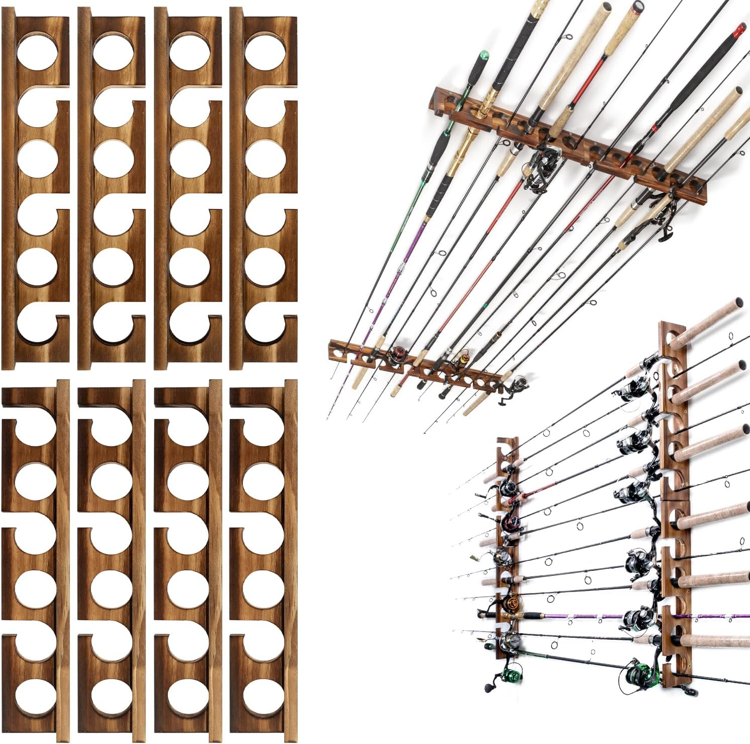 Ghosthorn 4 Sets Holds up to 24 Rods Fishing Pole Rod Racks Wall or Ceiling Mounted Fishing Rod Holders for Garage Storage Organizer Fishing Gear Equipment Gifts for Men Women image number 6