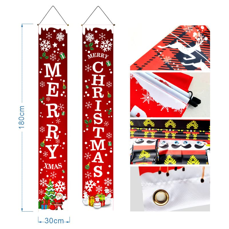 Weforu Merry Christmas Banner Porch Sign Outdoor Hanging Christmas Decorations for Xmas image number 2