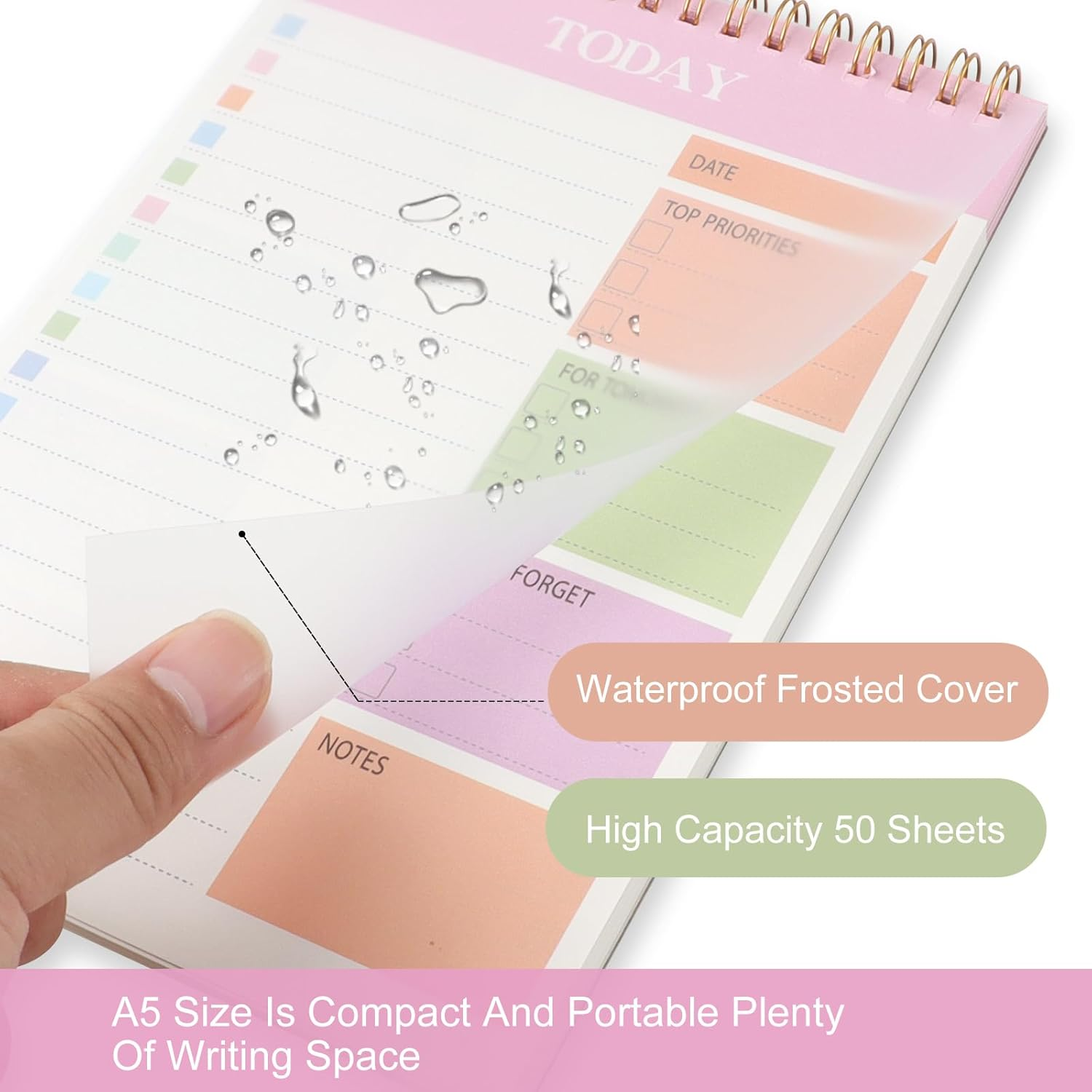 ZTOWOTO A5 Weekly Planner &ndash; 1 Pack Undated to Do List with Spiral Binding,50 Sheets Daily Planner Notepad with Task Checklist Tear-Off Sheets for School,Office, Home&ndash;Pink(8.7 * 5.7")