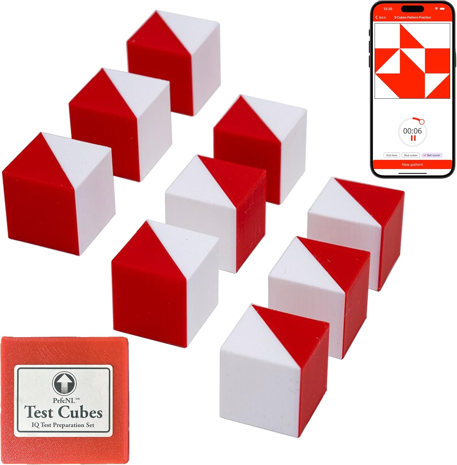 Prfcnl IQ Test Cubes (Natural Edition) &ndash; 9 Kohs Cubes, Practice for Block Design Test, WAIS IV, WPPSI and WISC V Tests image number 4