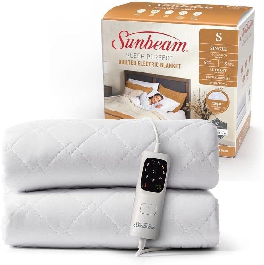 Sunbeam Sleep Perfect Quilted Electric Blanket Queen | Fully Fitted Quilted Cotton Top Layer, Antibacterial, Washable, Auto-Off Timer, Overheat Protection, Dual Controls BLQ6451 image number 2