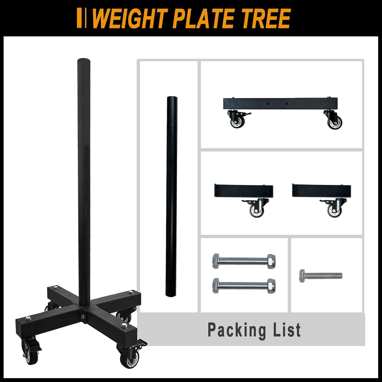 KORIKAHM Upgraded Movable Olympic Weight Plate Rack with Wheel for 2-Inch Bumper Plates Weight Storage, Strength Training Vertical Weight Tree Holder Stand for Home Gym Workout image number 6