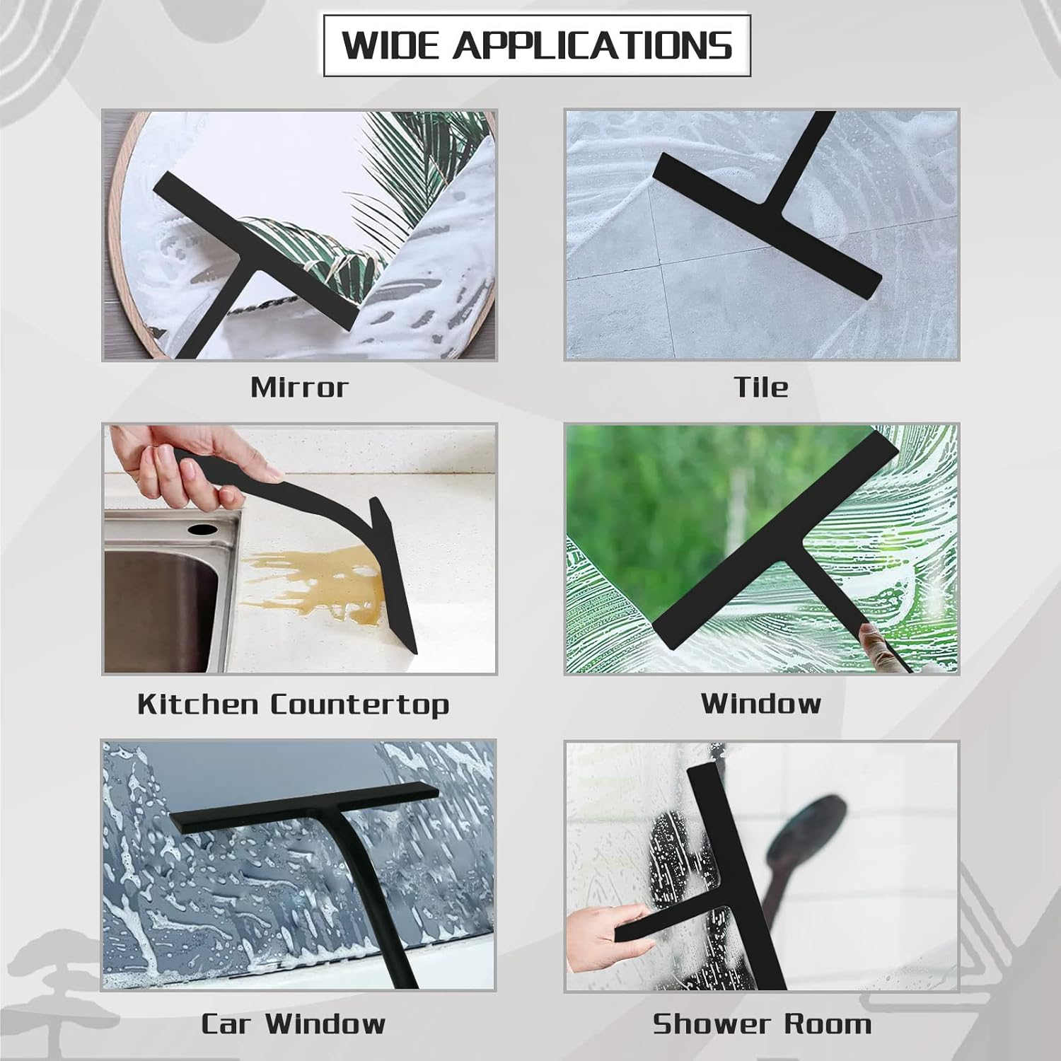 EDATOFLY Shower Squeegee, Window Squeegee Glass Cleaning Silicone Shower Squeegee with Hook Squeegee for Window, Shower Door, Glass, Mirror, Tile (Black)