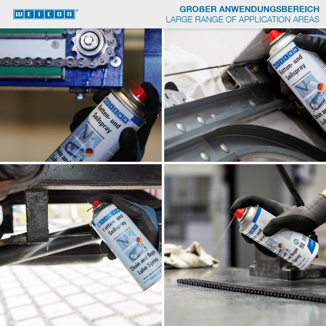 WEICON Chain and Rope Spray | Adhesive Lubricant for Chains and Wire Ropes of All Kinds | Prevents Elongation, Friction and Wear