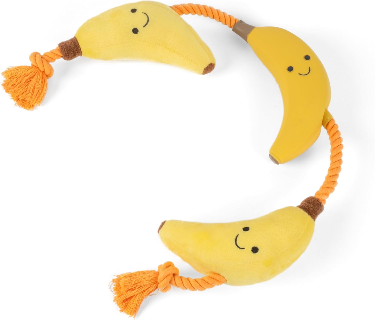 Fuzzl Tugga Bananas Dog Toy - Rope Latex and Plush Dog and Puppy Throw Fetch and Tug with Squeaker image number 4