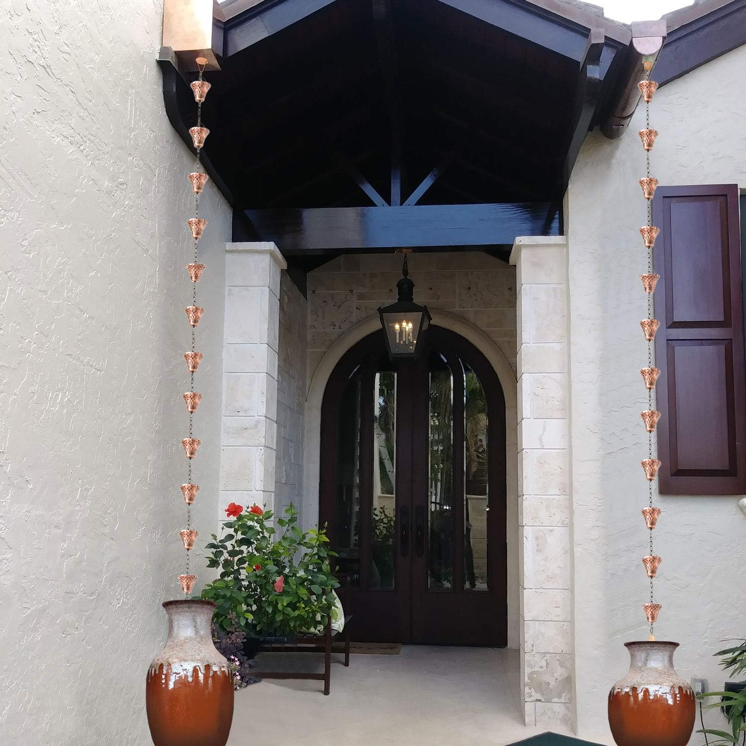 LEPTALINA 8.5FT Antique Copper Colored Iron Rain Chains for Gutter and Rain Barrel | Rust-Resistant Plated Garden D&eacute;cor Rain Chain for Downspout | Bonus Rain Chain Gutter Adapter image number 3