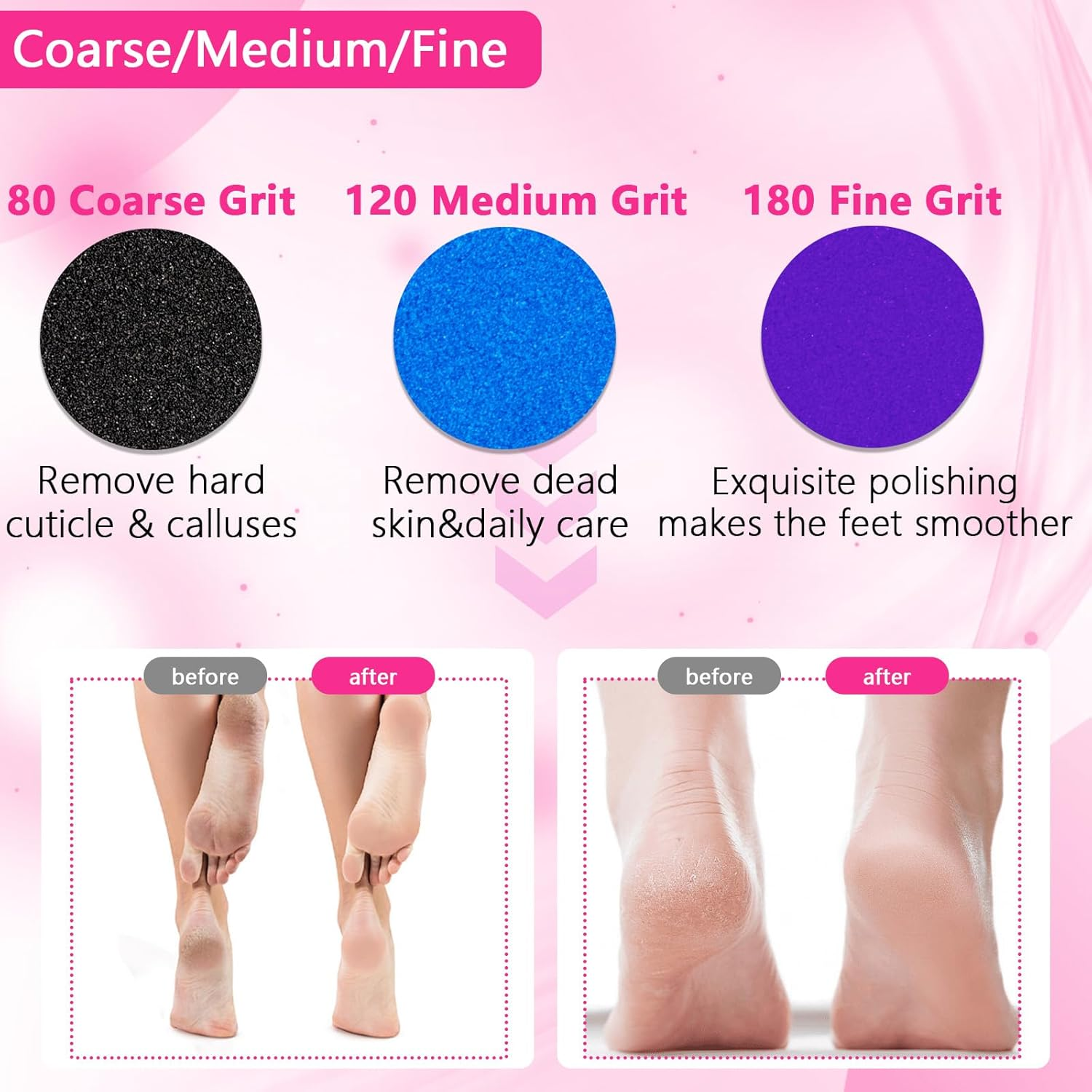 180 Grit & 120 Grit Electric Foot Callus Remover Replacement Pads, round Electric Foot File Refills, Stick on Callus Machine Circle Sandpaper Discs(60Pcs) image number 1