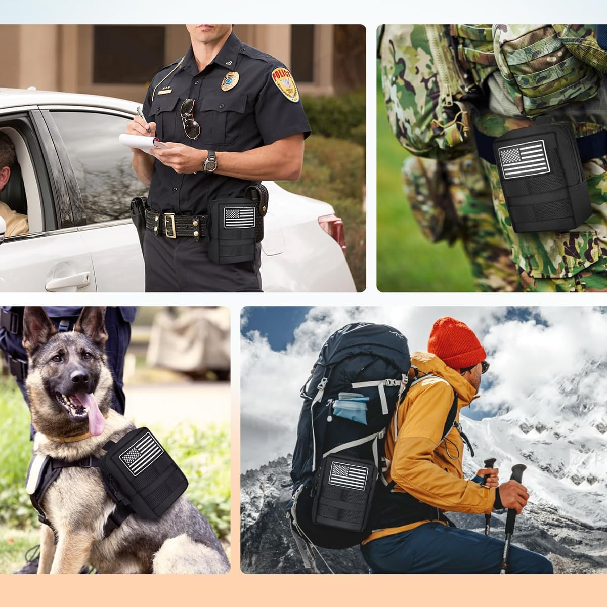 2 Pack Molle Pouches-Vest Pouch Cell Phone Holster Belt Pouch Waist Bag Pack EDC Molle Accessories Bag Small Utility Pouch with Flag Patch Tactical Compact Water-Resistant EDC Pouch image number 1