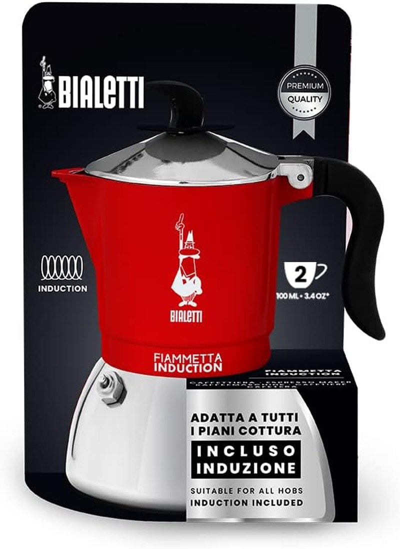 Bialetti Fiammetta Induction Coffee Maker, Aluminium, Steel, Red, 2 Cups image number 1