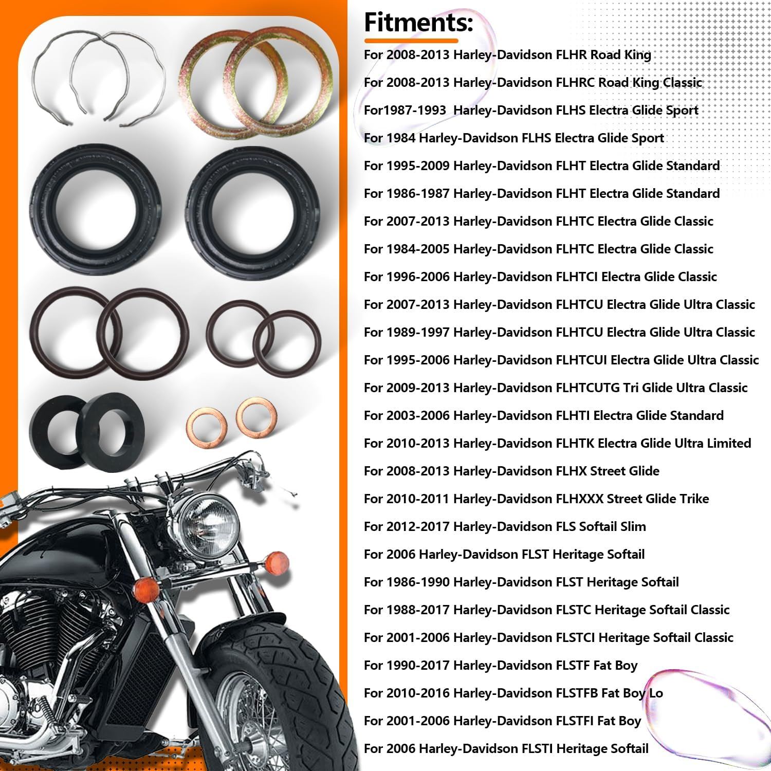 BIGLKNM 41Mm Fork Seal Kit Compatible for Harley 1984-2017 FLHR Road King Electra Glide Sport Heritage Softail, Motorcycle Front Forks Replace for 45849-84 image number 6