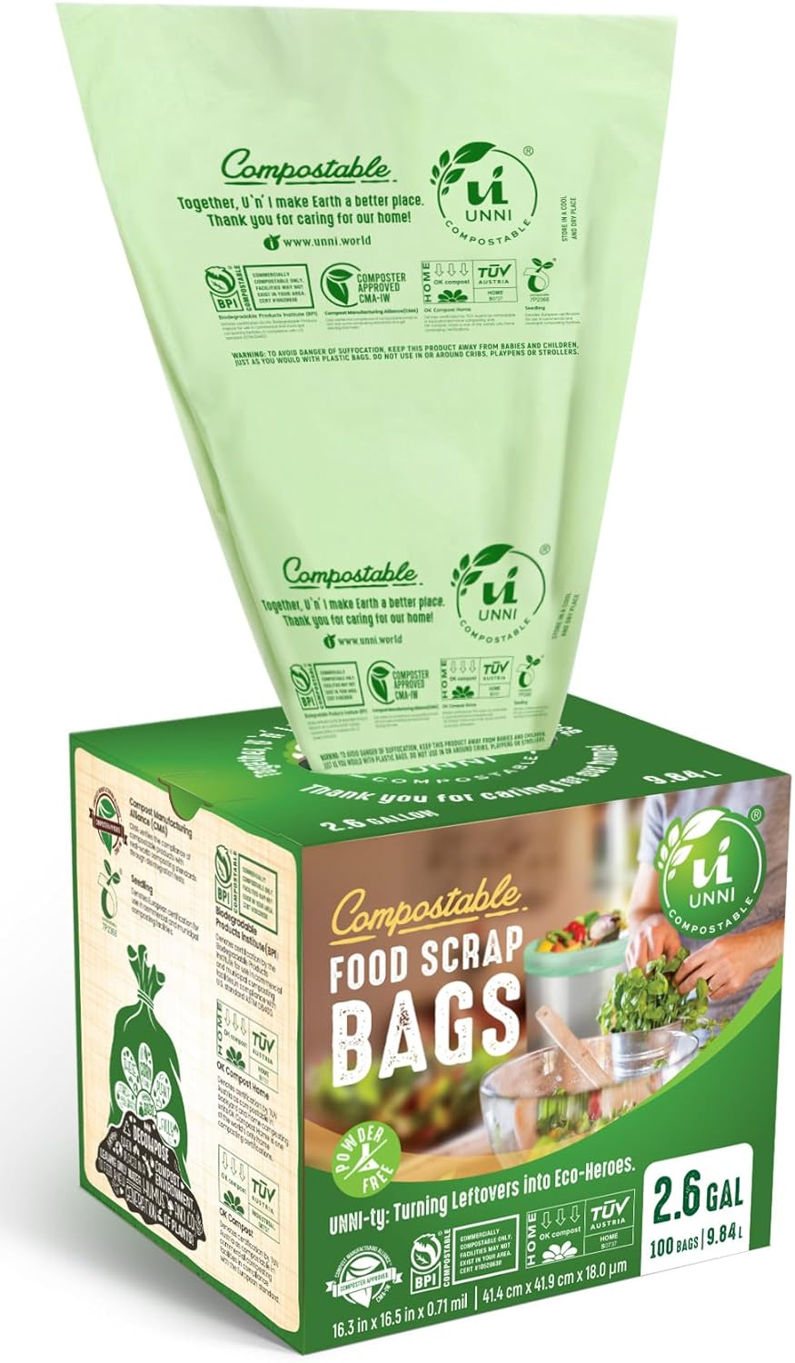 UNNI Compostable Bags, CB-2.6G-100, 100 Count, 1 Roll, 100 Count