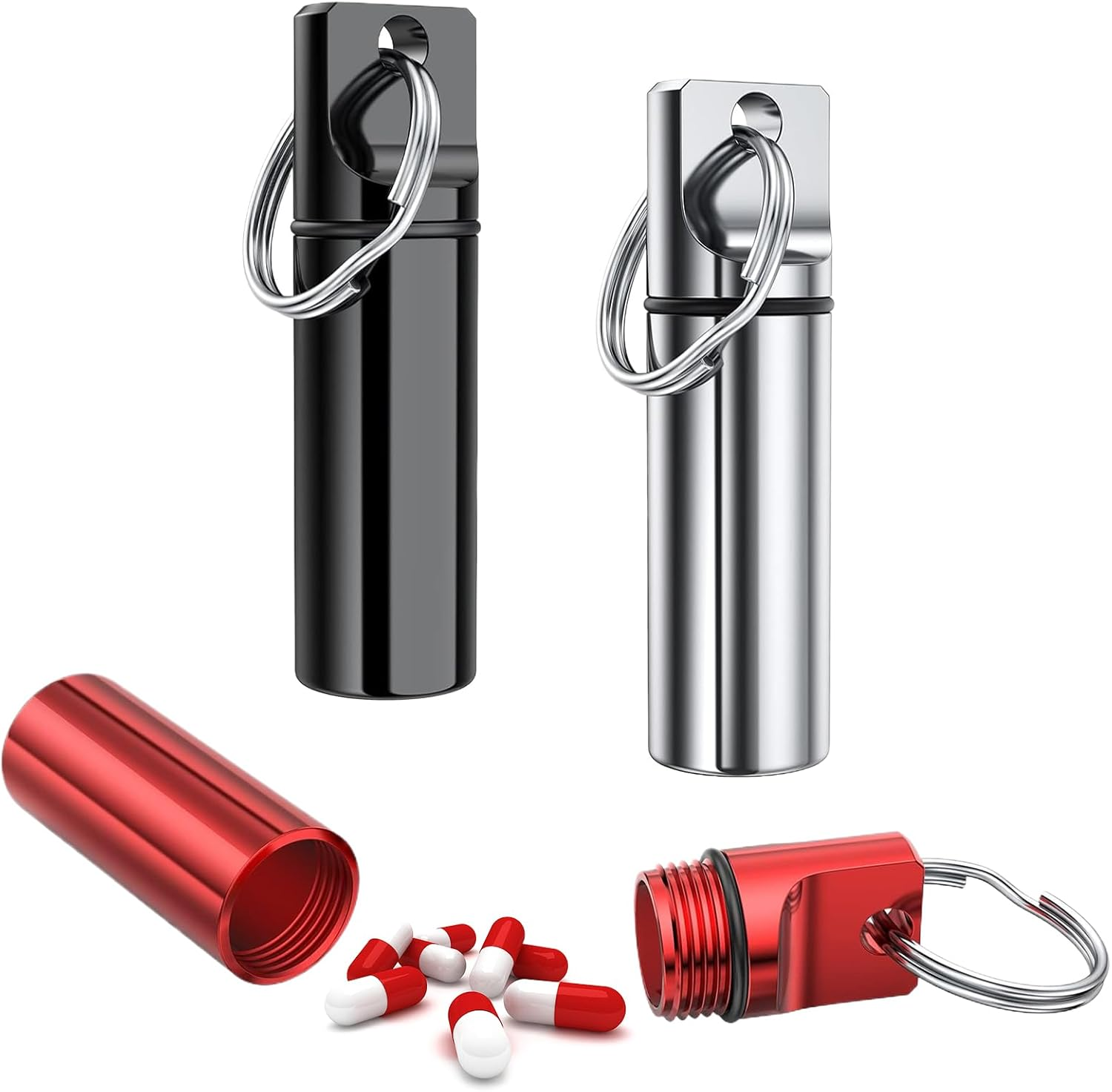 3Pcs Small Portable Pill Box Keychain, Aluminium Alloy Waterproof Travel Medicine Container, Pill Organizer Case Container for Purse for Outdoor Camping Travel image number 4