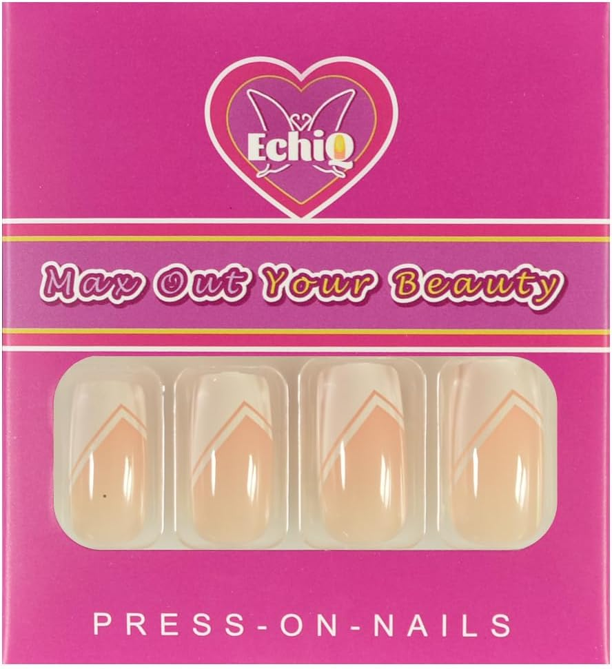 Nude White Press on Nails Medium Square French Glossy Gel Nails Full Cover False Nail Art Tips Salon Manicure Set