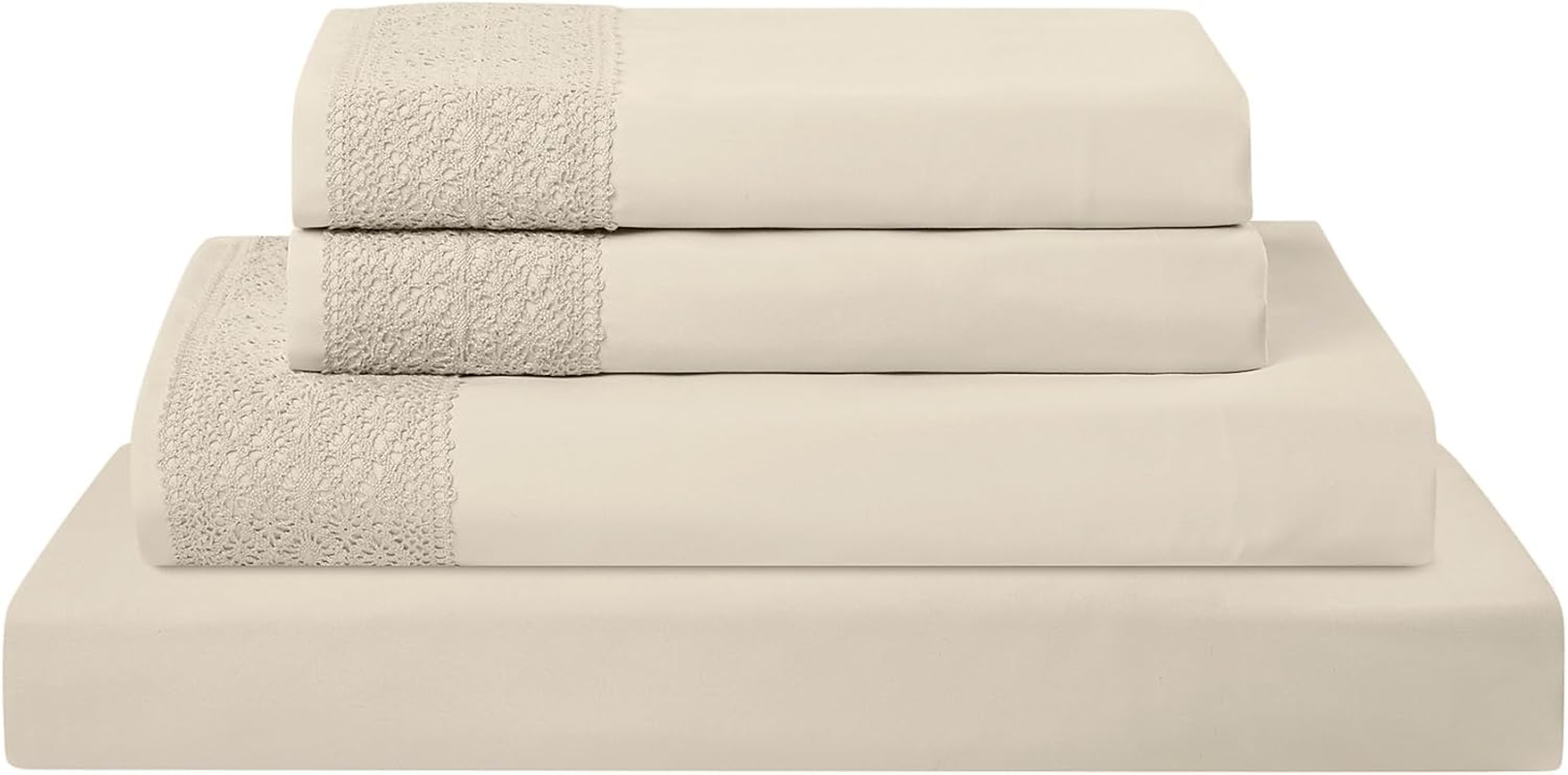 Amrapur Overseas | 4-Piece 100% Microfiber Crochet Lace Bed Sheet Set (Linen, King)