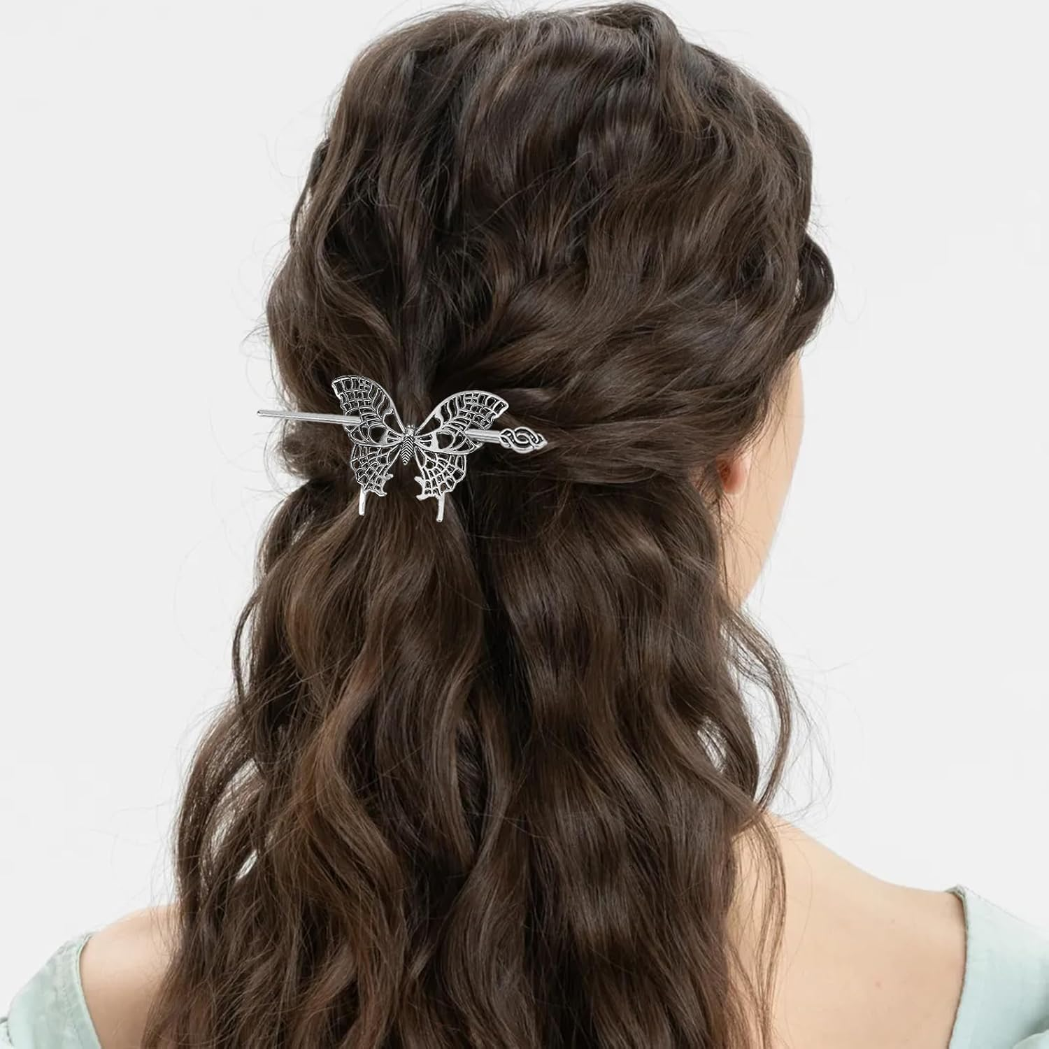 NICENEEDED Vintage Butterfly Hair Pin Hollow Antique Medieval Hair Clip Metal Holder Hair Bun Clip Retro Holder image number 4