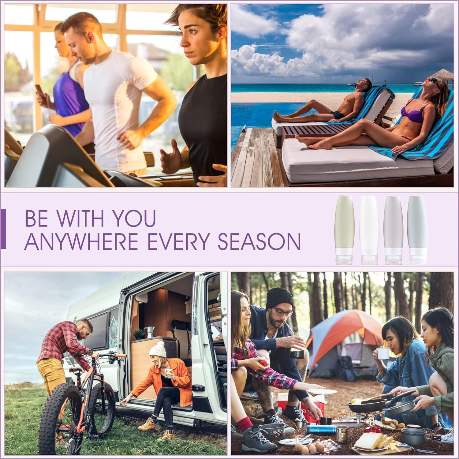 Heatunk 4-Pack Travel Bottles Set: Leak Proof Silicone Containers for Toiletries, Shampoo, Refillable and Squeezable - Ideal for Men and Women (3Oz) image number 3