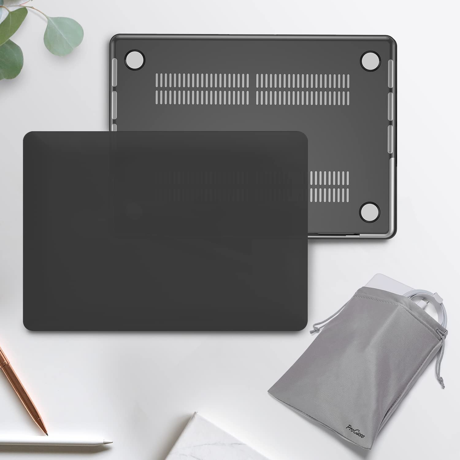 Procase Hard Shell Case for Macbook Air 13 M3 2024 A3113 and Air 13.6 2022 M2 A2681, Keyboard Skin Cover and Storage Bag for Accessories -Black image number 4