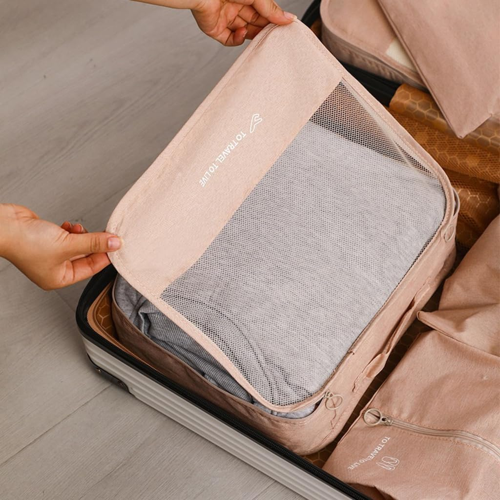 OEIPSMK 7 Set Packing Cubes for Suitcases, Lightweight Travel Bags Organizers for Carry On, Luggage Packing Organizer Bags for Travel Essentials Travel Accessories (Beige), Navy image number 4