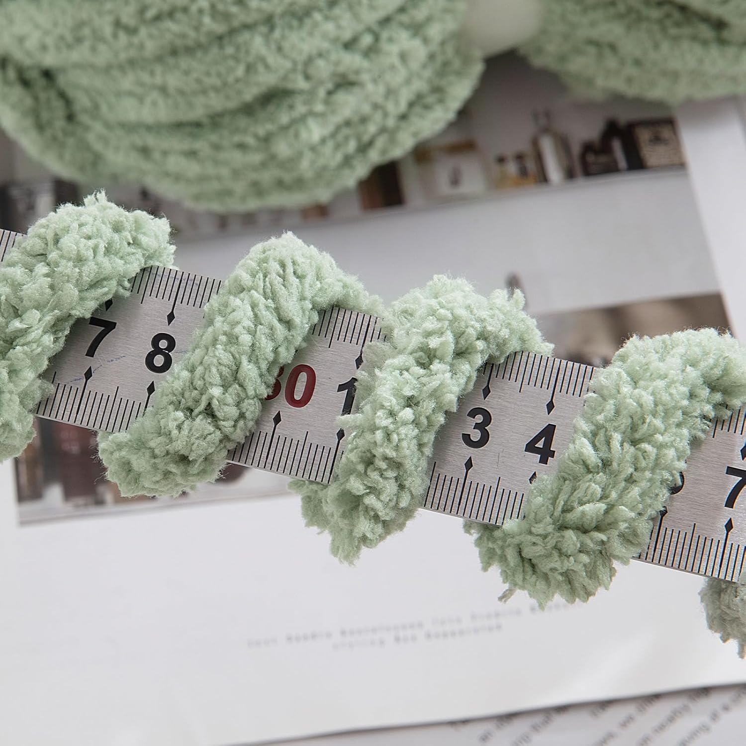 HOMBYS Sage Green Chunky Chenille Yarn for Hand Knitting,Fluffy Soft Jumbo Yarn Crocheting,Super Bulky Big Yarn for Chunky Blanket,Large Thick Arm Knitting Yarn,8 Pack Plush Yarn - 4 Cream+4 Pink image number 5