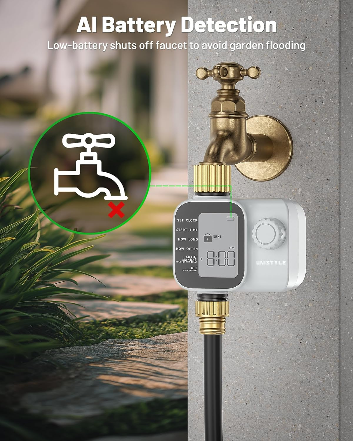 Water Timer, Sprinkler Timer with Industrial Brass Inlet, Easy to Set Up, Automatic/Manual/Delay Mode for Watering Hose, Programmable Garden Tap Irrigation System image number 2