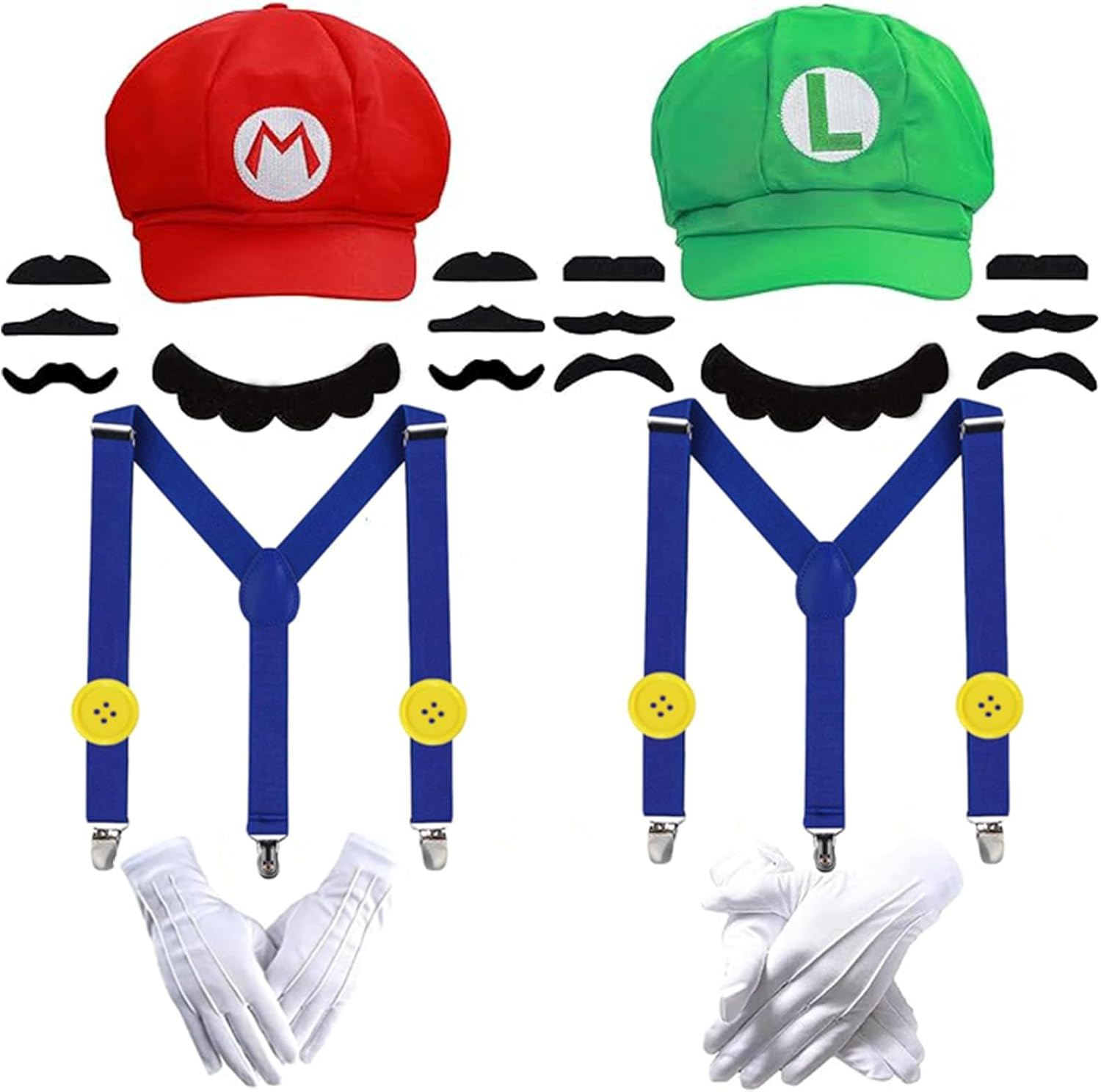 Yaliuliu Mary and Luigi Costume Adult Kids Hat Super Bros Accessories Set for Halloween Cosplay Costume image number 3