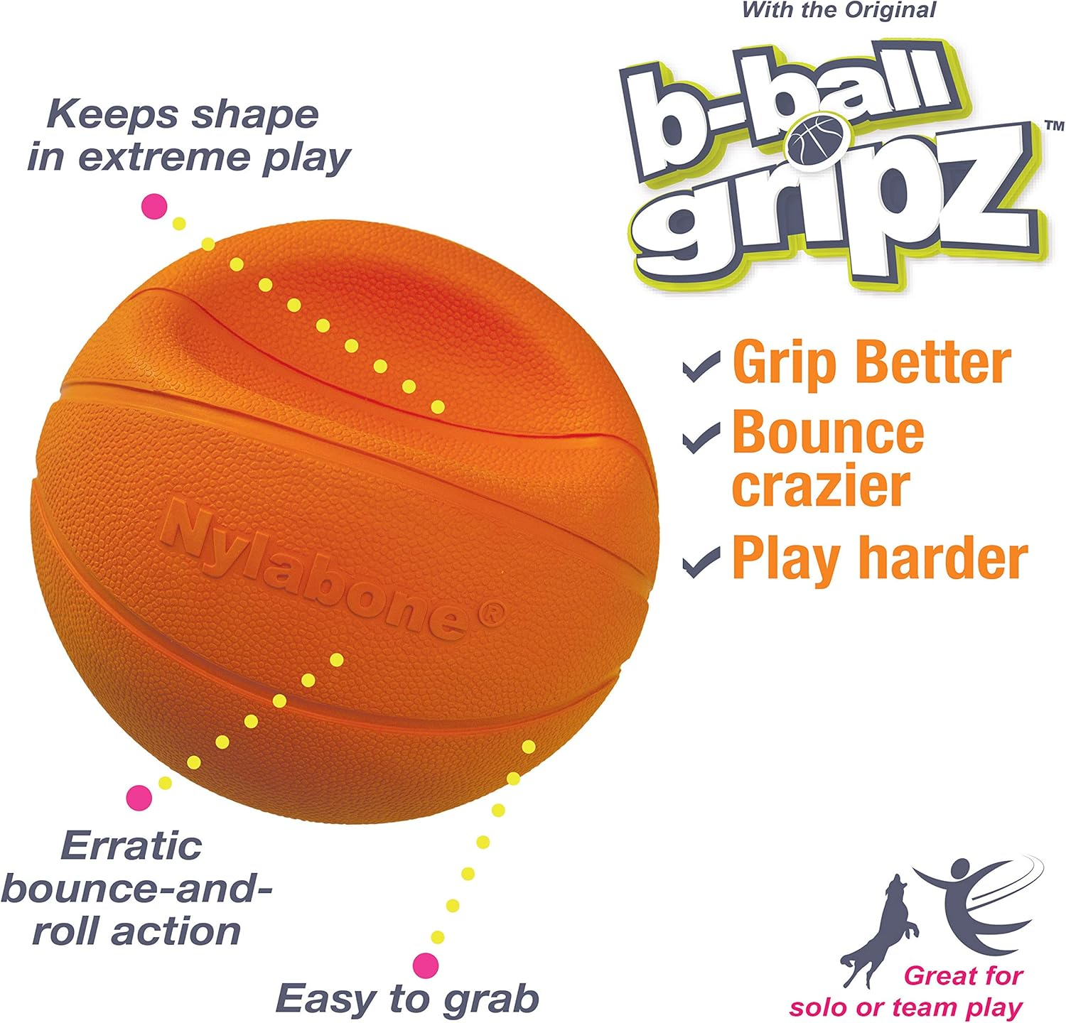Nylabone Power Play Gripz Felt Basketball Rubber Fetch Toy, Squeaky Ball for Dogs, Medium (1 Count) image number 1