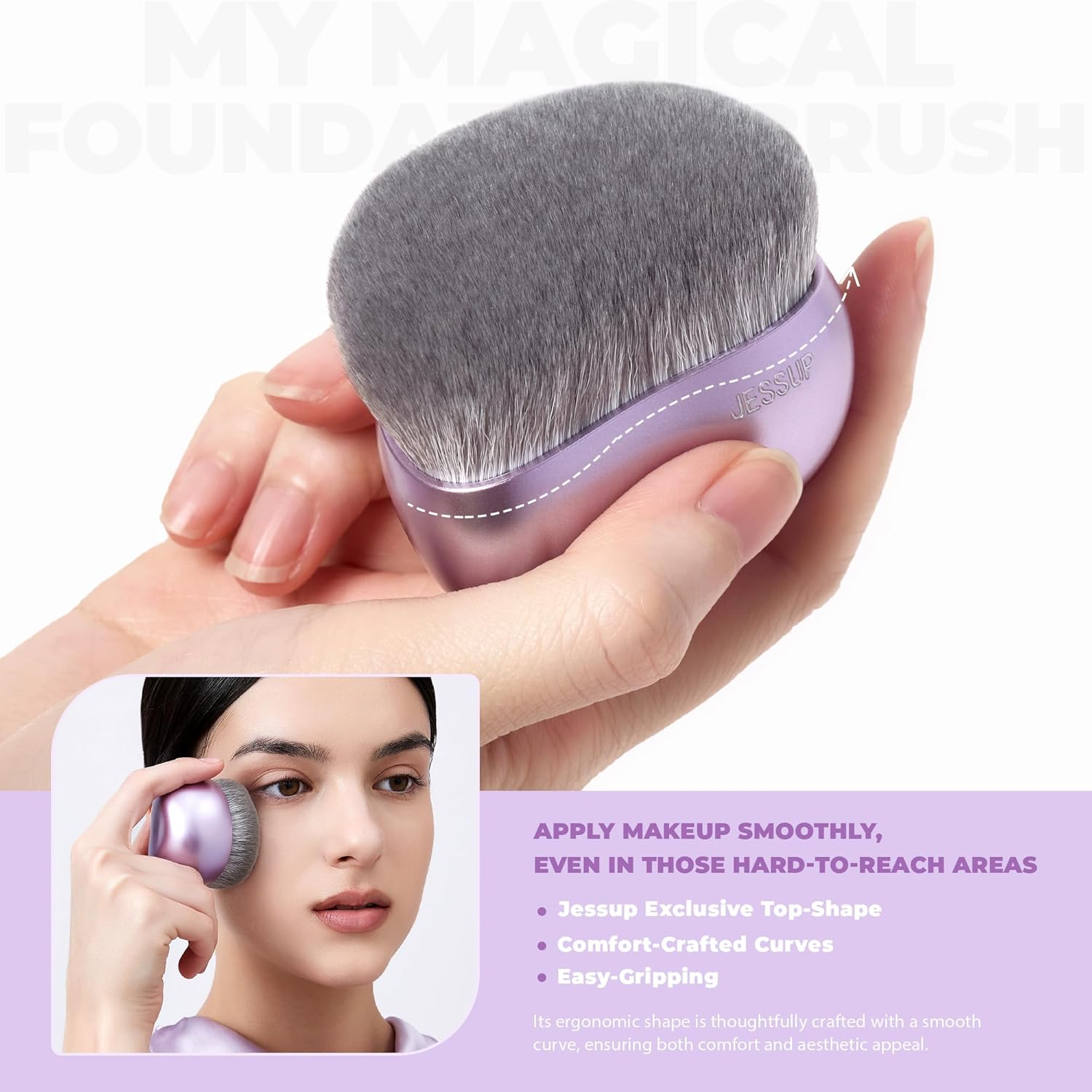Jessup Foundation Brush for Liquid Makeup, Large Flat Top Kabuki Brush for Blending, Buffing, Stippling, Luxury Purple SF003 image number 5