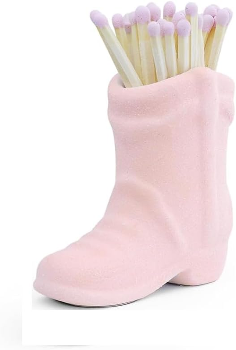 Yqkangzhu Cowboy Boot Match Holder, Lovely Ceramic Boot Match Holder with Striker, Handmade Ceramic Match Box, Matchstick Holder, Cowgirl Western Match Jar for Home Bathroom Kitchen Interior Decor image number 2