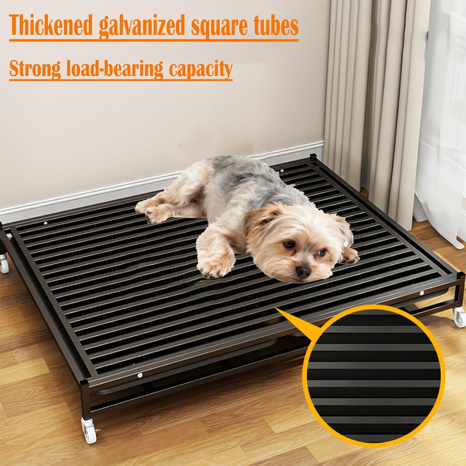 Dog Crate with Removable Tray, Large Dog Cage with Wheels, Double Door Kennel Black 77 * 51 * 71Cm image number 2