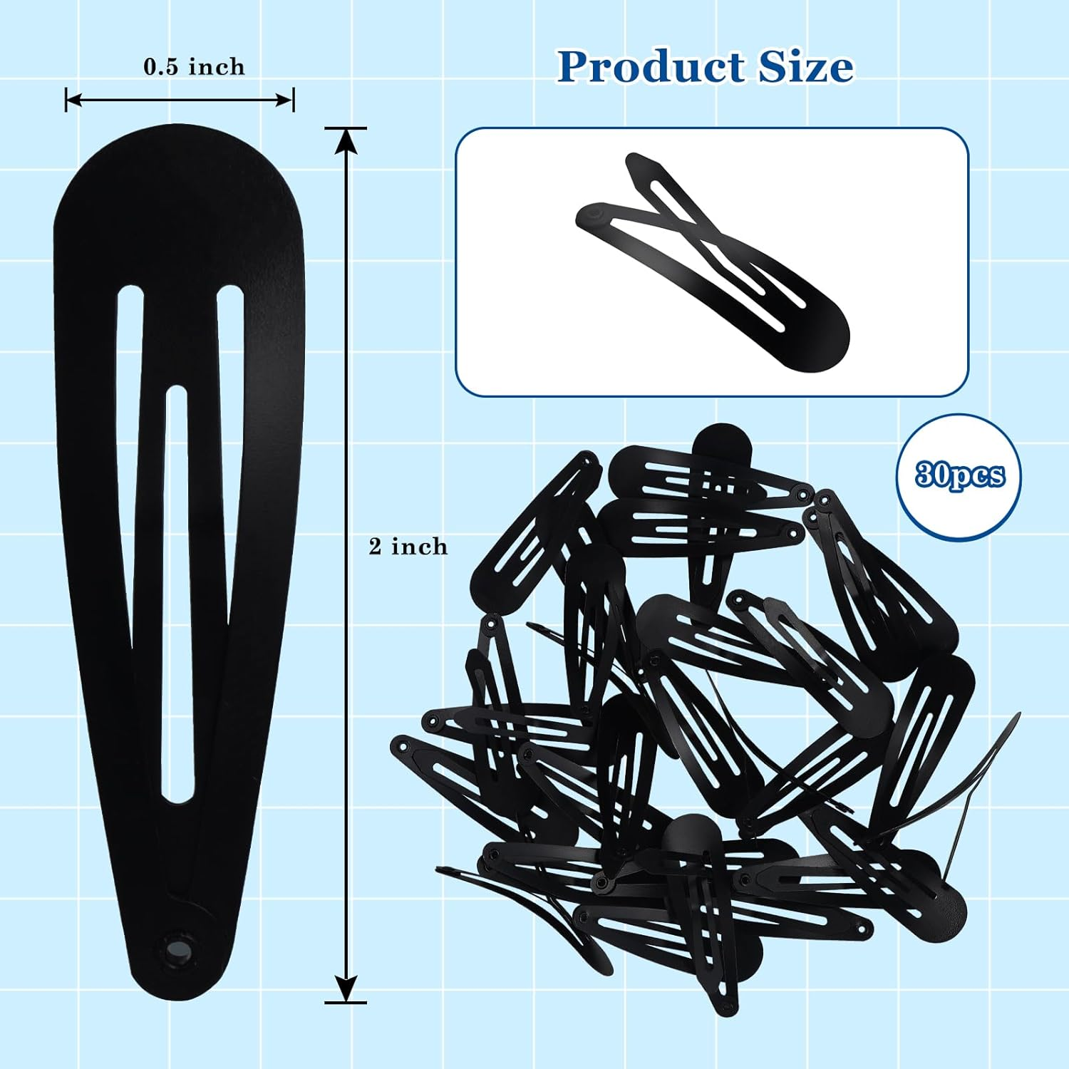 Hongien 30 Pcs Black Color 2 Inch Metal Snap Hair Clips Black Hair Clips for Girls Women Lady Non Slip Hair Barrettes（Black）