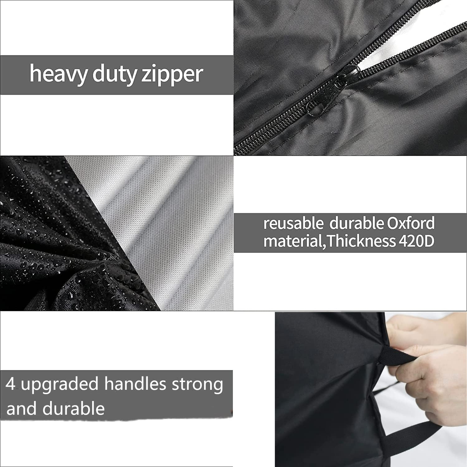Twin Size Mattress Bags for Moving and Storage,Waterproof Dust-Proof Mattress Storage Bag with 4 Handles and Zipper,Reusable Mattress Cover for Outdoor Mattress Protector,Black image number 6