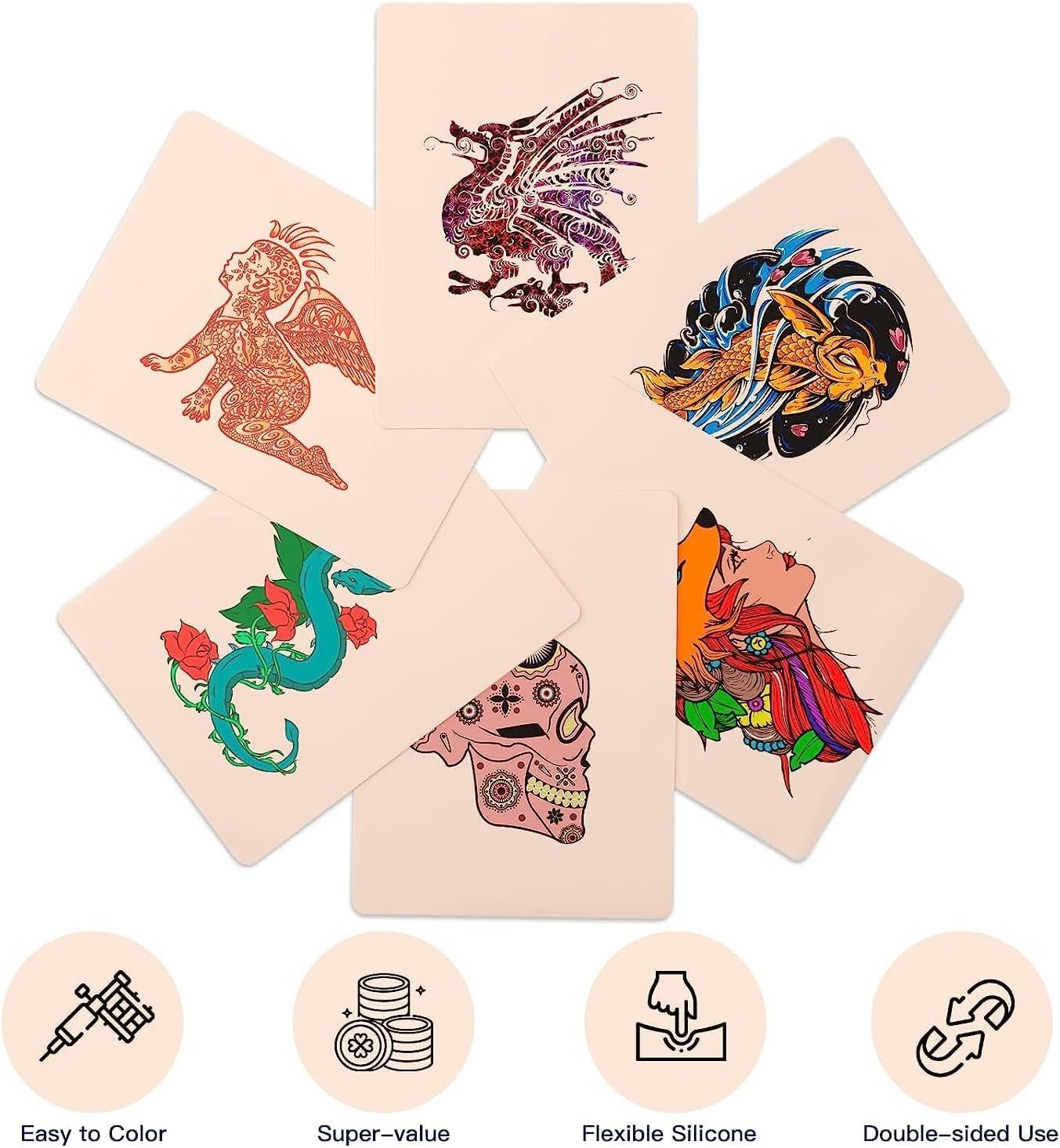 Tattoo Practice Skin 10Pcs Double-Sided Fake Skin 1.3Mm Silicone Sheets (7.4"X5.6") for Microblading Eyebrow Lips & Tattoo Practice Realistic Texture for Beginners/Pro Artists image number 1