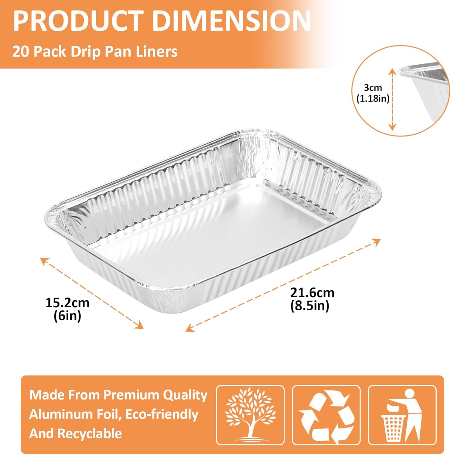 Grease Tray Liners Compatible with Weber 6415 Grill Drip Pans, Disposable Aluminum BBQ Grease Tray Liners Fits for Weber Spirit, Genesis and Genesis II LX 200/300 Series, 20 Pack, 21.6Cm X 15.2Cm image number 1