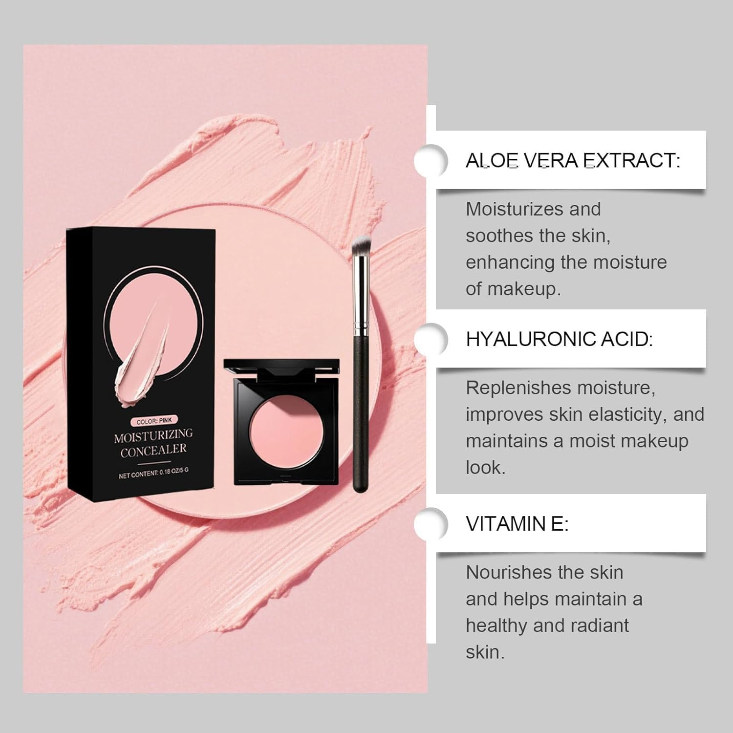 Under Eye Brightener & Corrector, Concealer for Dark Circles, Moisturizing, Waterproof, Long-Lasting Coverage (Pink) image number 2