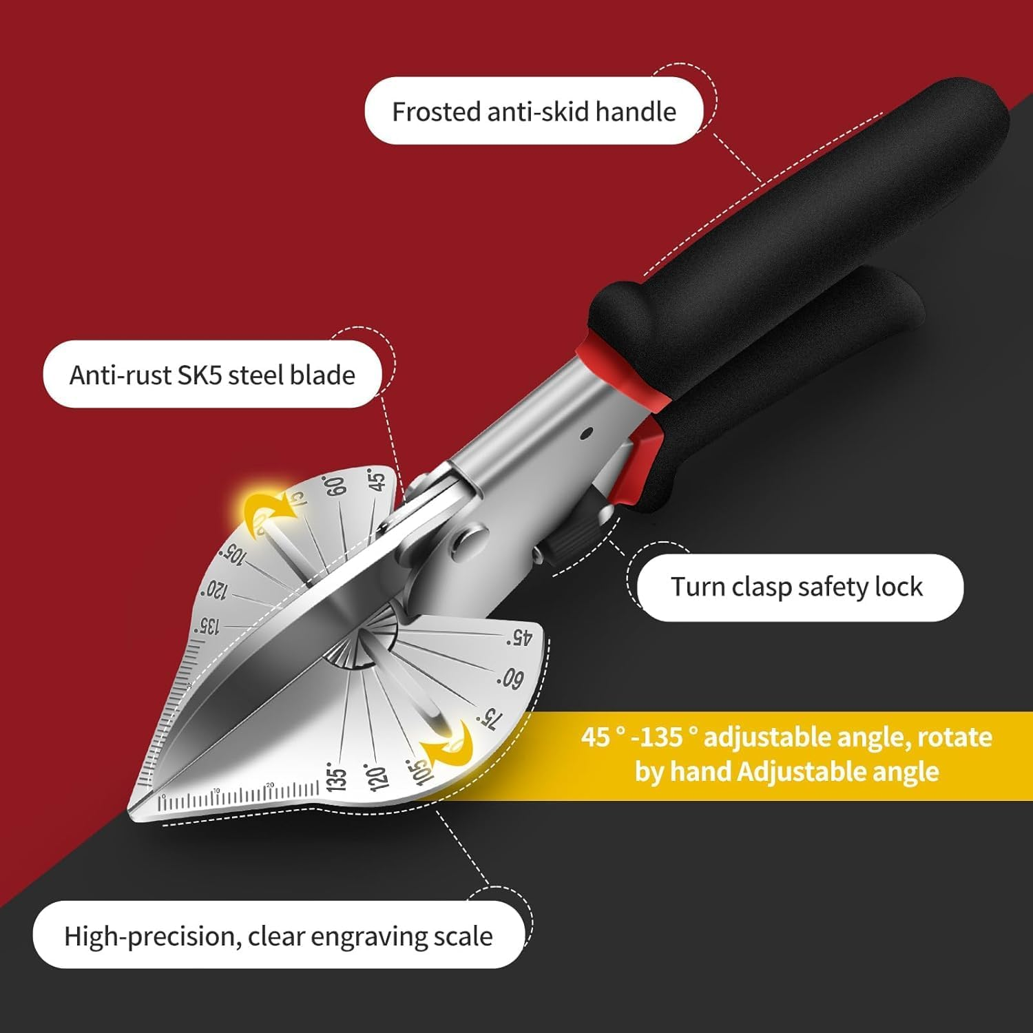 Multi-Angle Miter Shears - Adjustable 45&deg;-135&deg; Angular Trim Cutter Tool for Soft Wood, Plastic & PVC Molding, Shoe Molding with 2 Replacement Blades, Heavy Duty Miter Scissors for DIY Carpentry image number 4