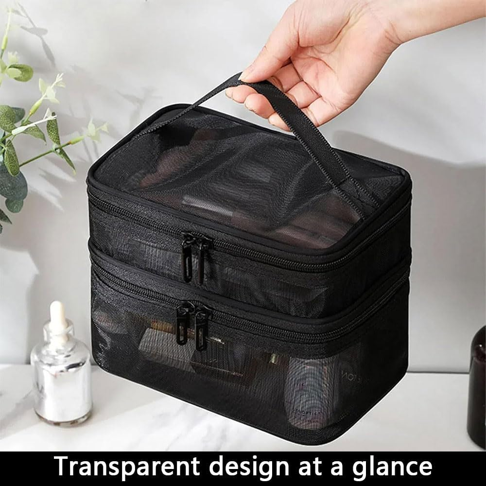 RUTREZOGO 3 Pack Mesh Makeup Bags, Zippered Cosmetic Organizer Pouches Set (Small, Medium, Large), Black Travel Toiletry Makeup Purses for Daily Use, Accessories & Stationery Storage image number 3