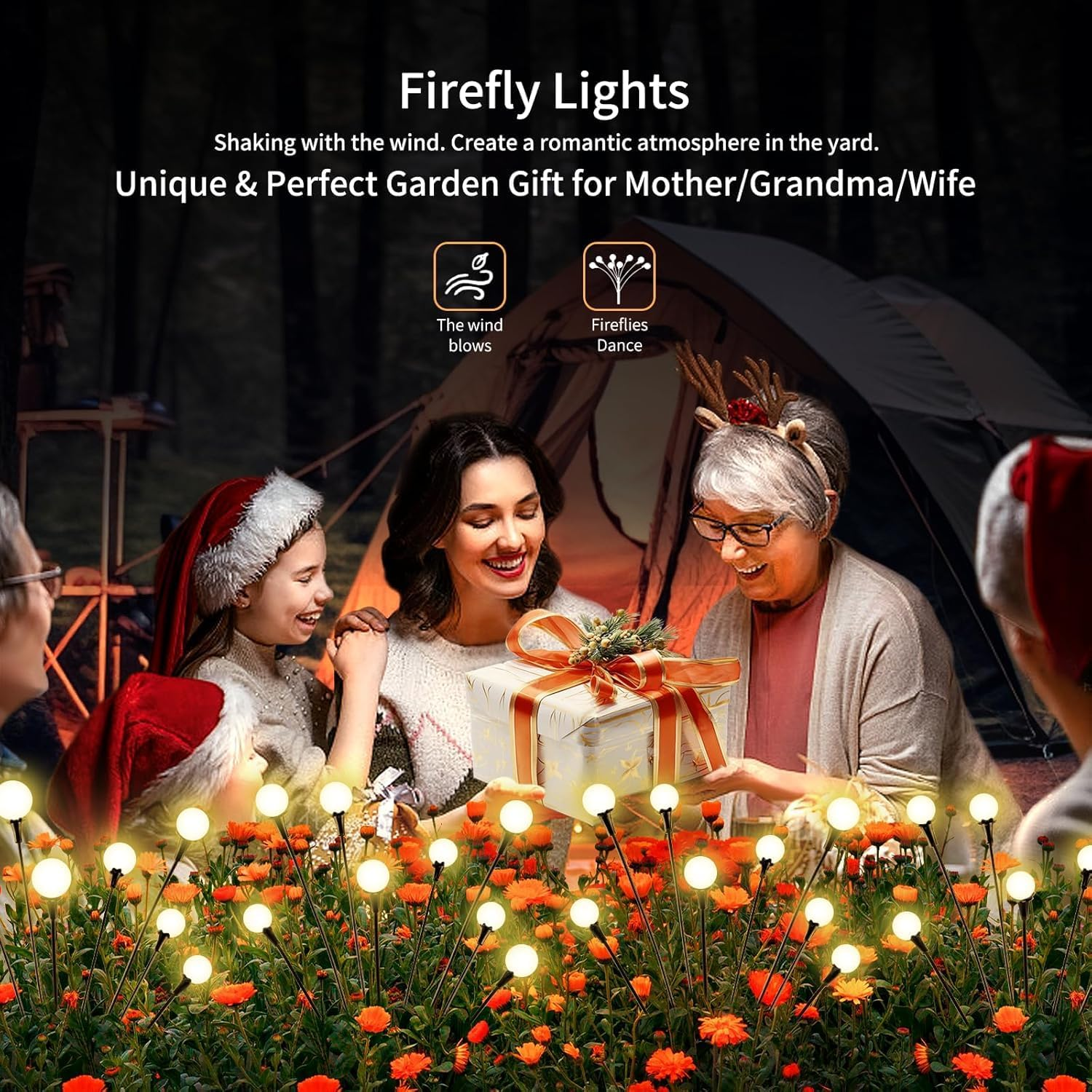 Solar Garden Lights Outdoor, 32 LED Starburst Swaying Lights, 4-Pack, Waterproof IP65, 600Mah Battery image number 2